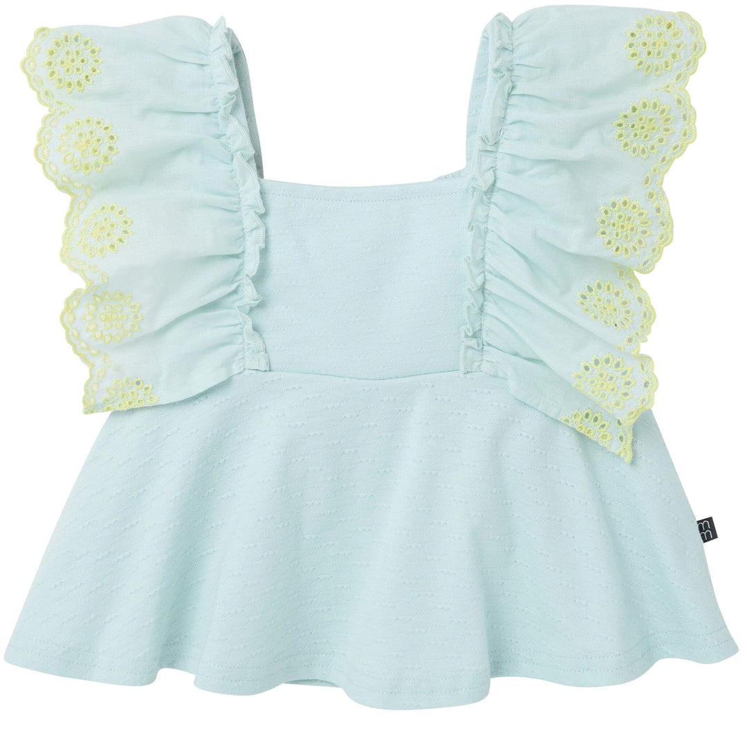 2-Piece Girls Misty Blue Happy Shoes Eyelet Top and Shorts outfits modern moments™ by Gerber® 