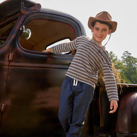 2-Piece Boys Wrought Iron Stripe Henley Top and Pant Set