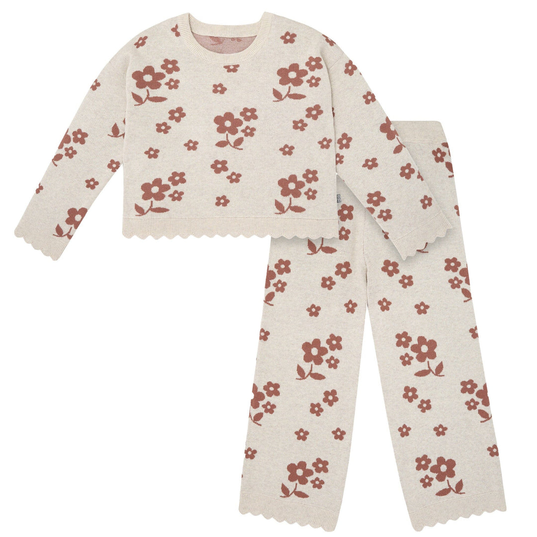 2-Piece Baby Girls Nutmeg Flowers Jacquard Seater Knit Top and Pant Set Outfits & Sets Gerber® 
