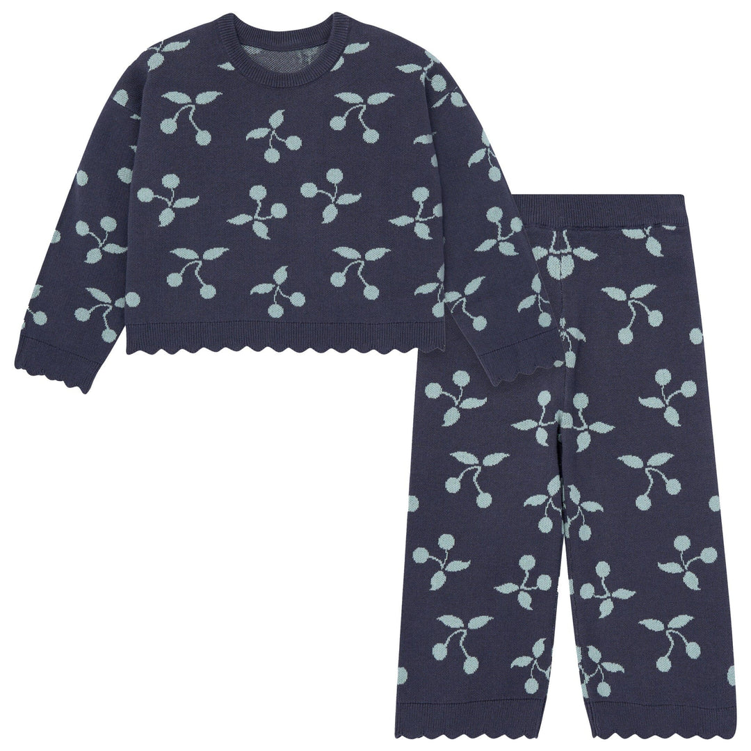 2-Piece Baby Girls Blue Fruit Jacquard Seater Knit Top and Pant Set Outfits & Sets Gerber® 