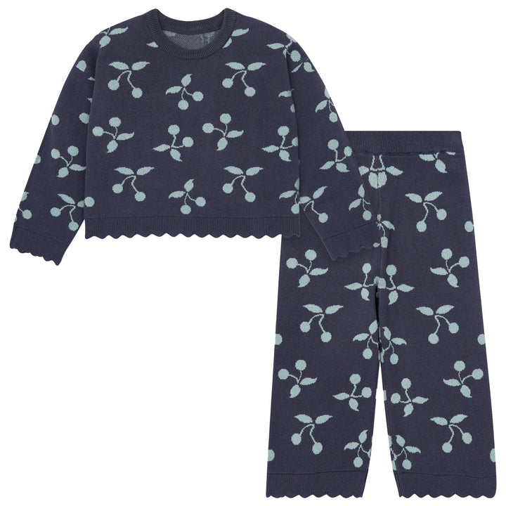 2-Piece Baby Girls Blue Fruit Jacquard Seater Knit Top and Pant Set Outfits & Sets Gerber® 