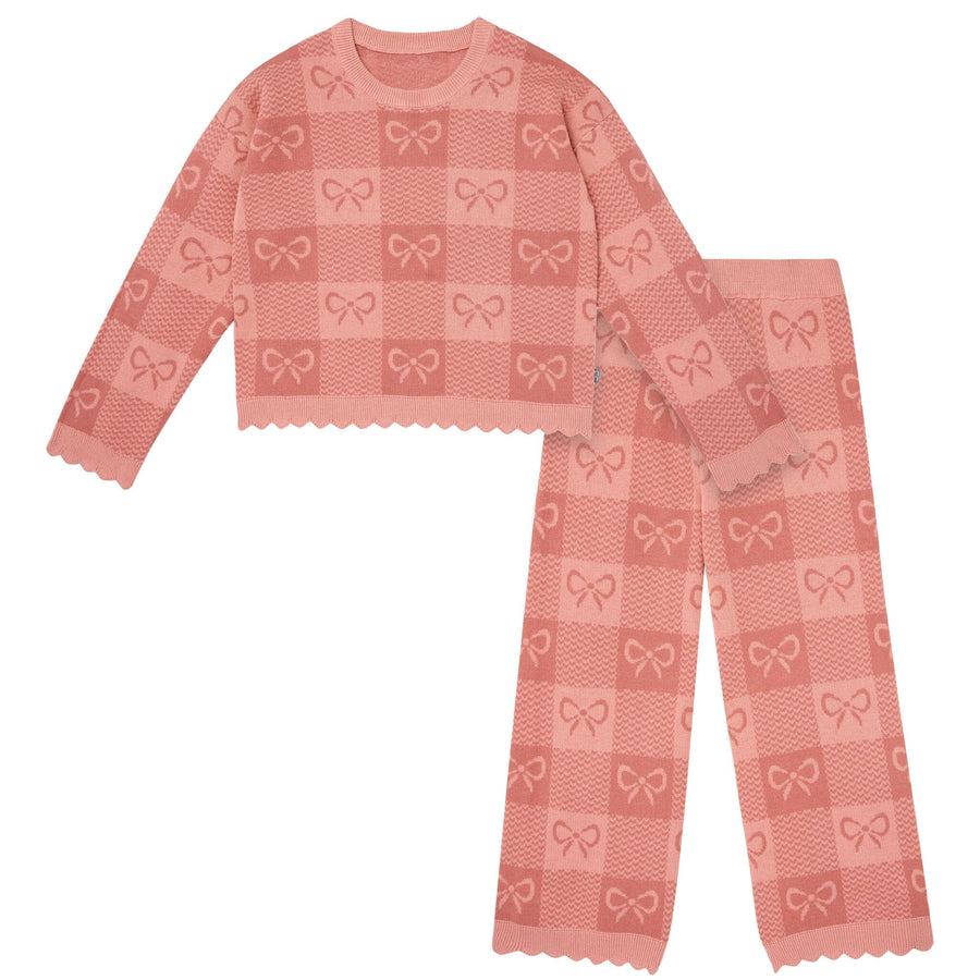2-Piece Baby Girls Pink Ribbons Jacquard Seater Knit Top and Pant Set Outfits & Sets Gerber® 