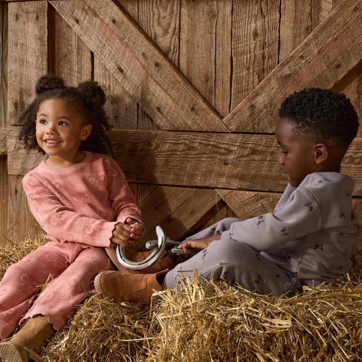 2-Piece Baby Girls Pink Ribbons Jacquard Seater Knit Top and Pant Set Outfits & Sets Gerber® 