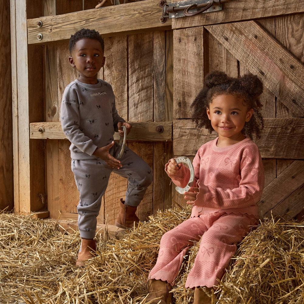 2-Piece Baby Girls Pink Ribbons Jacquard Seater Knit Top and Pant Set Outfits & Sets Gerber® 