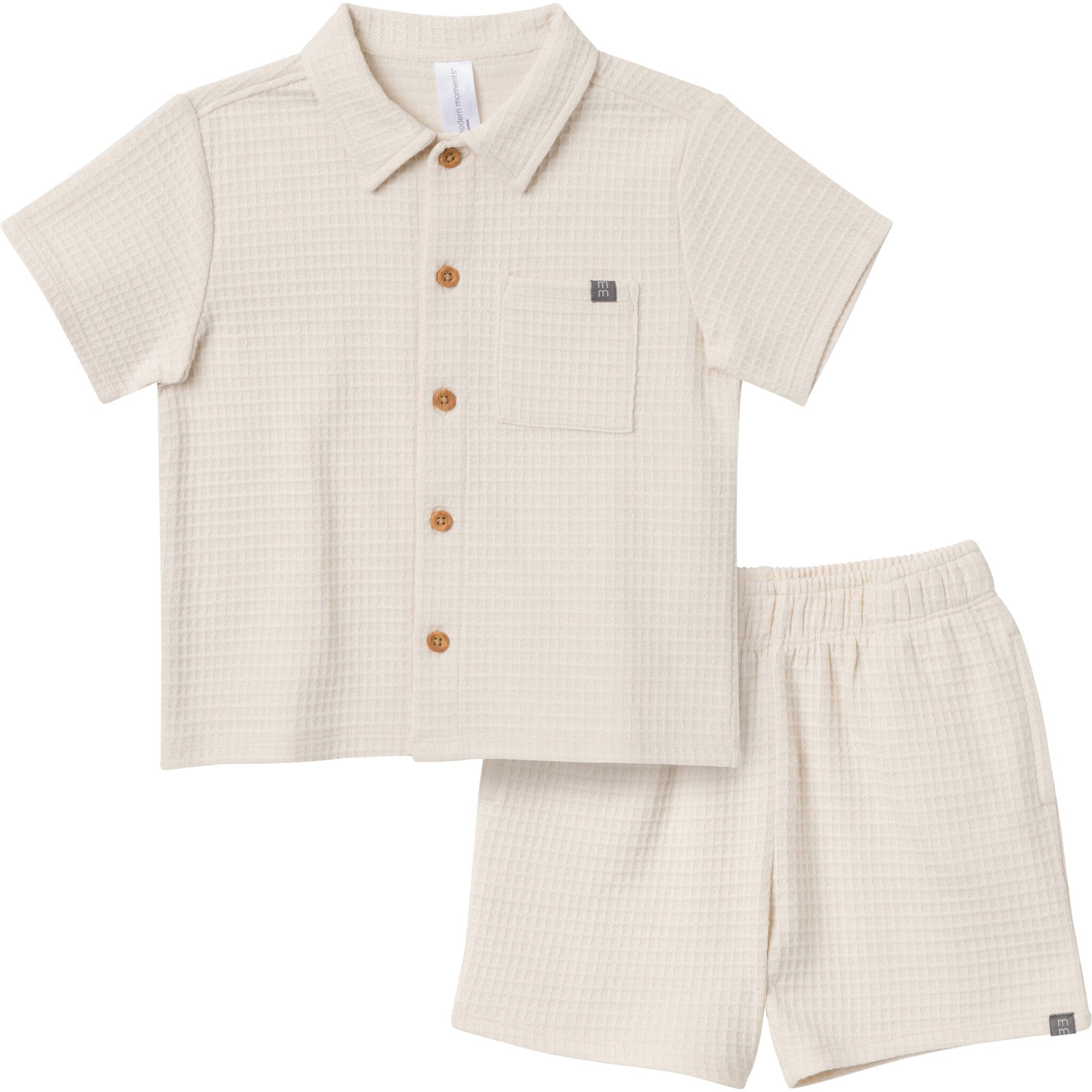 2-Piece Infant & Toddler Boys Beige Button Front Shirt and Shorts