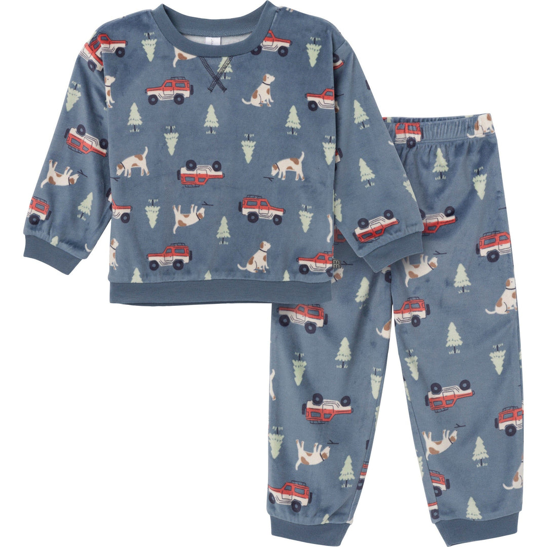 2-Piece Infant Toddler Boys Dark Blue Camp Fleece Pajama Set