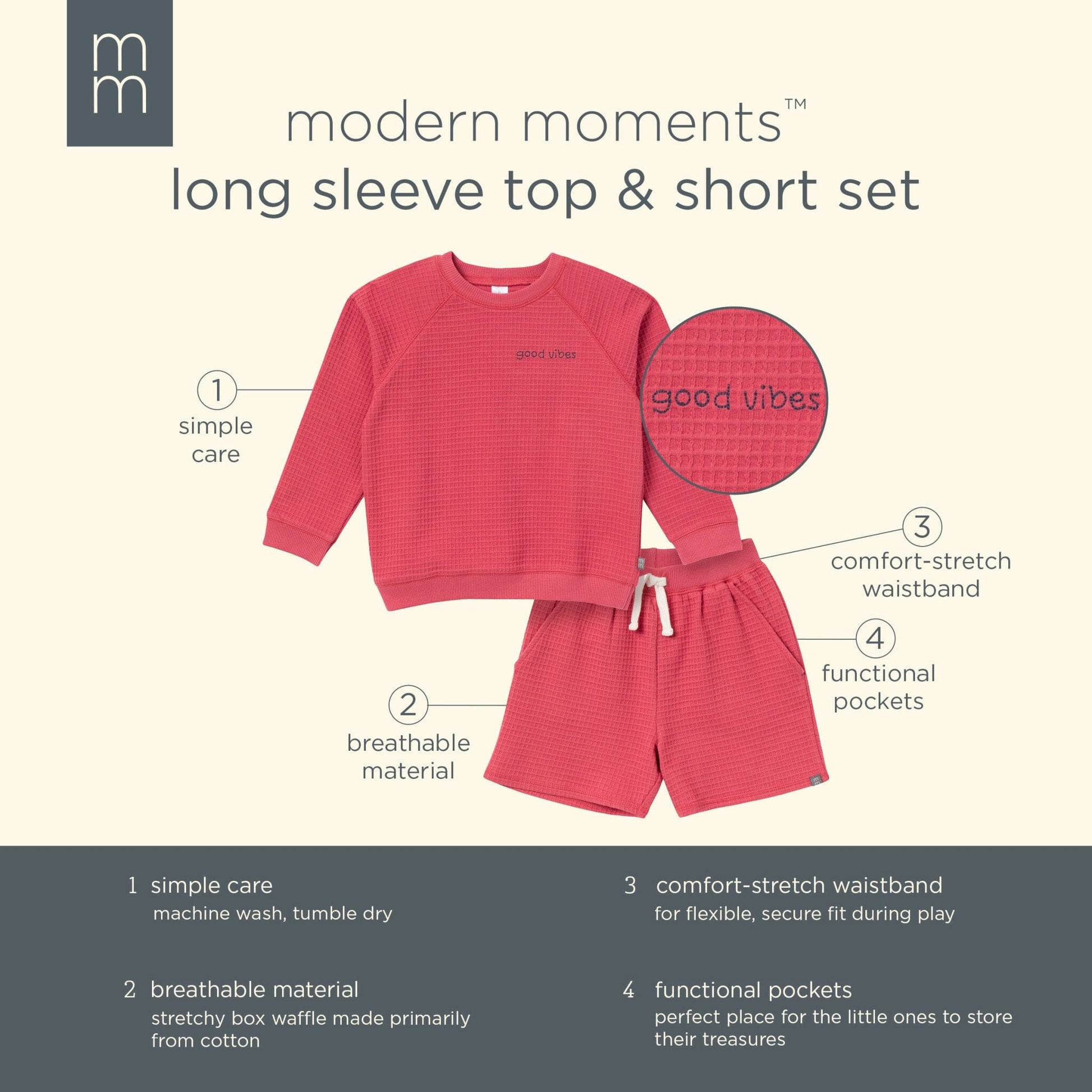 2-Piece Infant & Toddler Boys Dusty Red Long Sleeve Top and Shorts Set outfits Modern Moments™ by Gerber® 