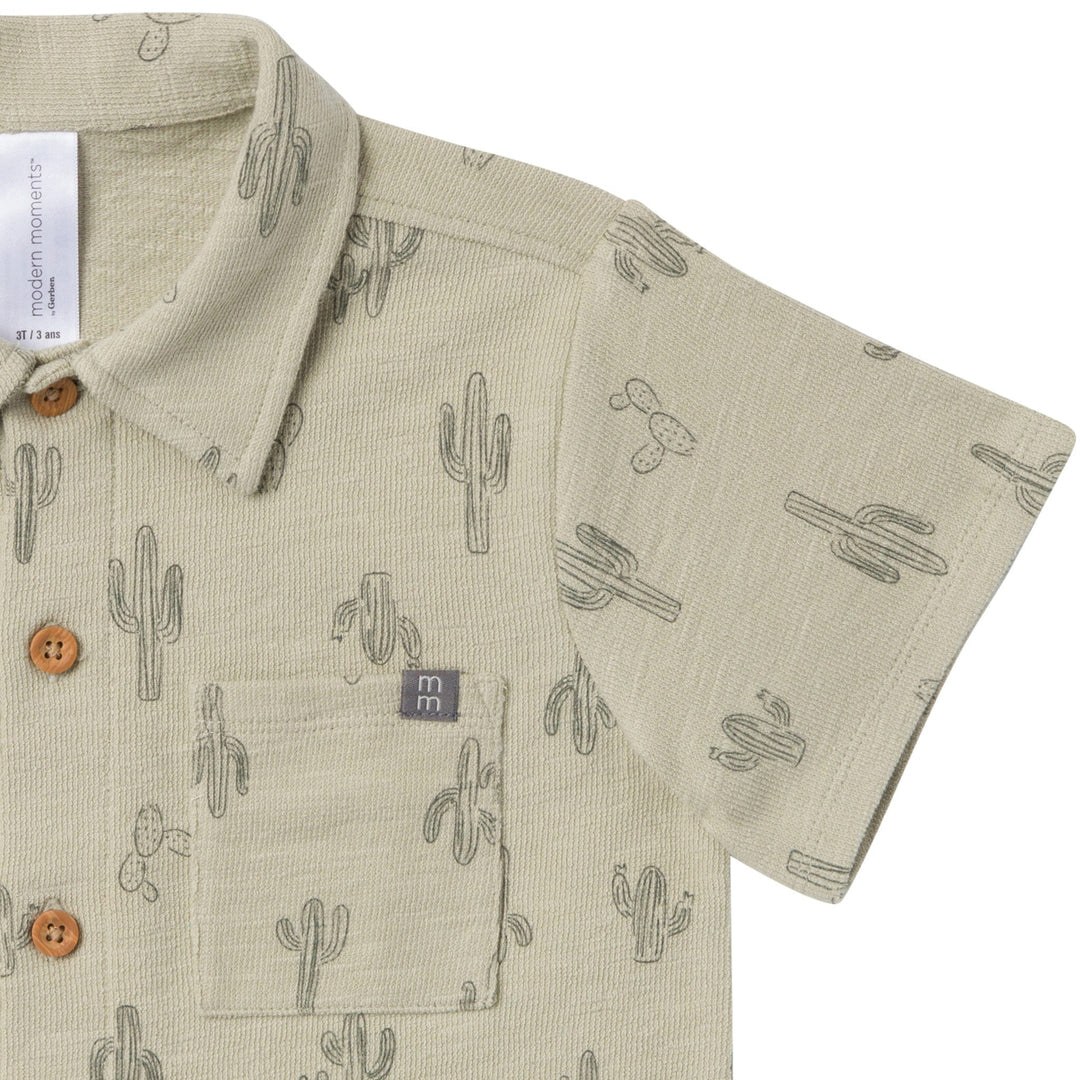 2-Piece Infant & Toddler Boys Green Cactus Button Front Shirt and Shorts Set