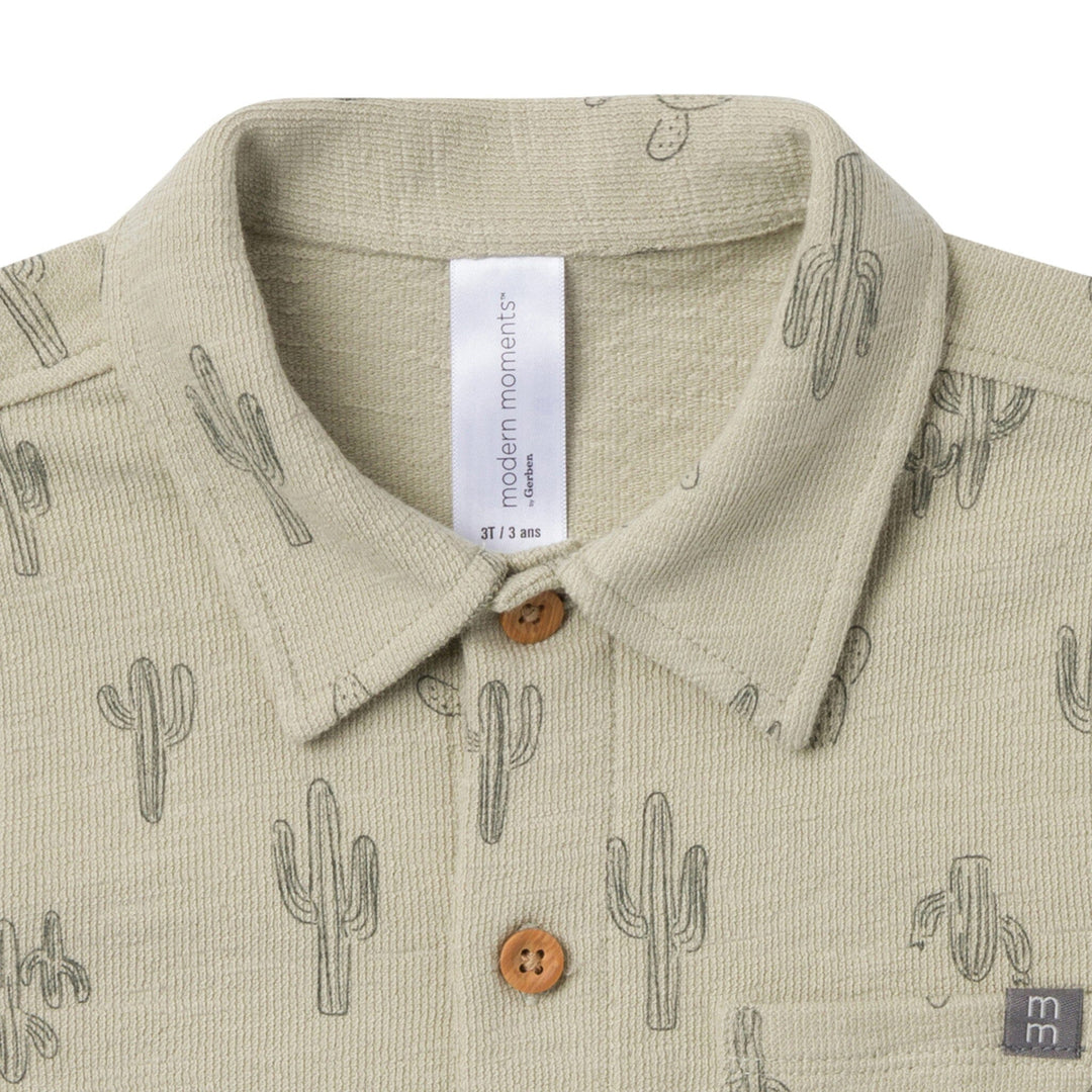 2-Piece Infant & Toddler Boys Green Cactus Button Front Shirt and Shorts Set