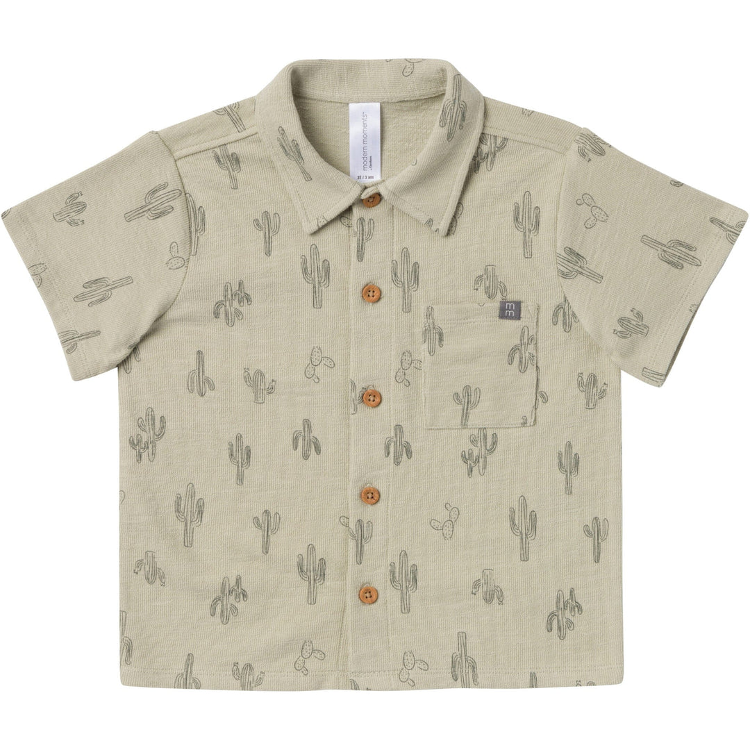 2-Piece Infant & Toddler Boys Green Cactus Button Front Shirt and Shorts Set