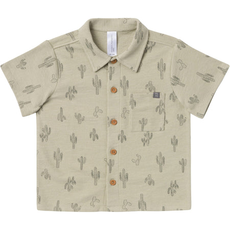 2-Piece Infant & Toddler Boys Green Cactus Button Front Shirt and Shorts Set