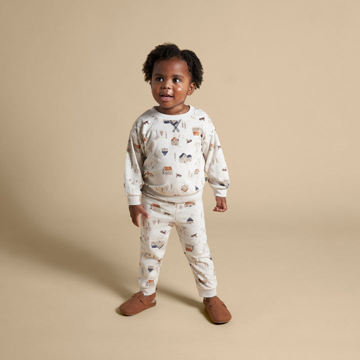 2-Piece Infant Toddler Boys Oatmeal Village Fleece Pajama Set