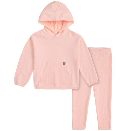 2-Piece Infant & Toddler Pink Hooded Waffle Top and Legging Viscose Set