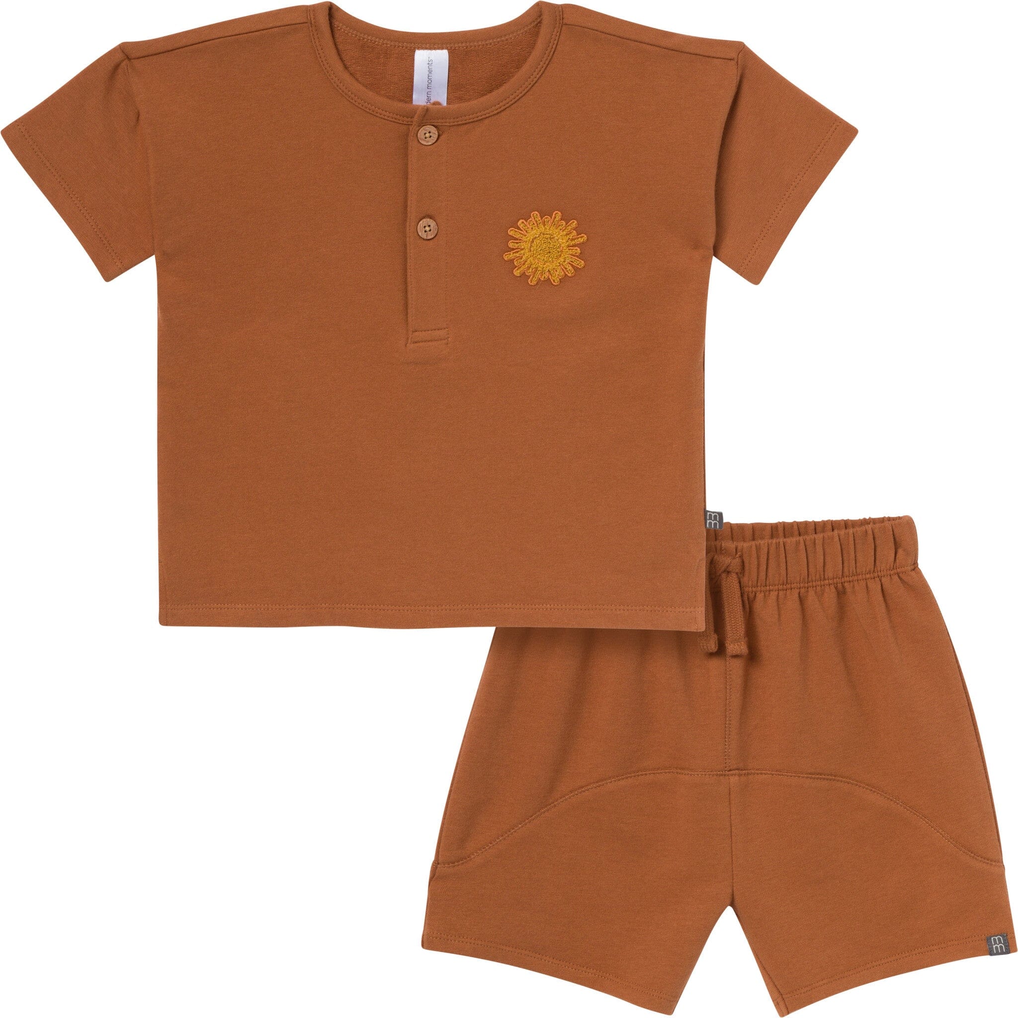 2-Piece Toddler Boys Medium Brown Henley Shirt and Shorts Set outfits Modern Moments™ by Gerber® 