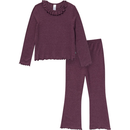 2-Piece Girls Purple Ruffle Collar Top and Flare Pant Set
