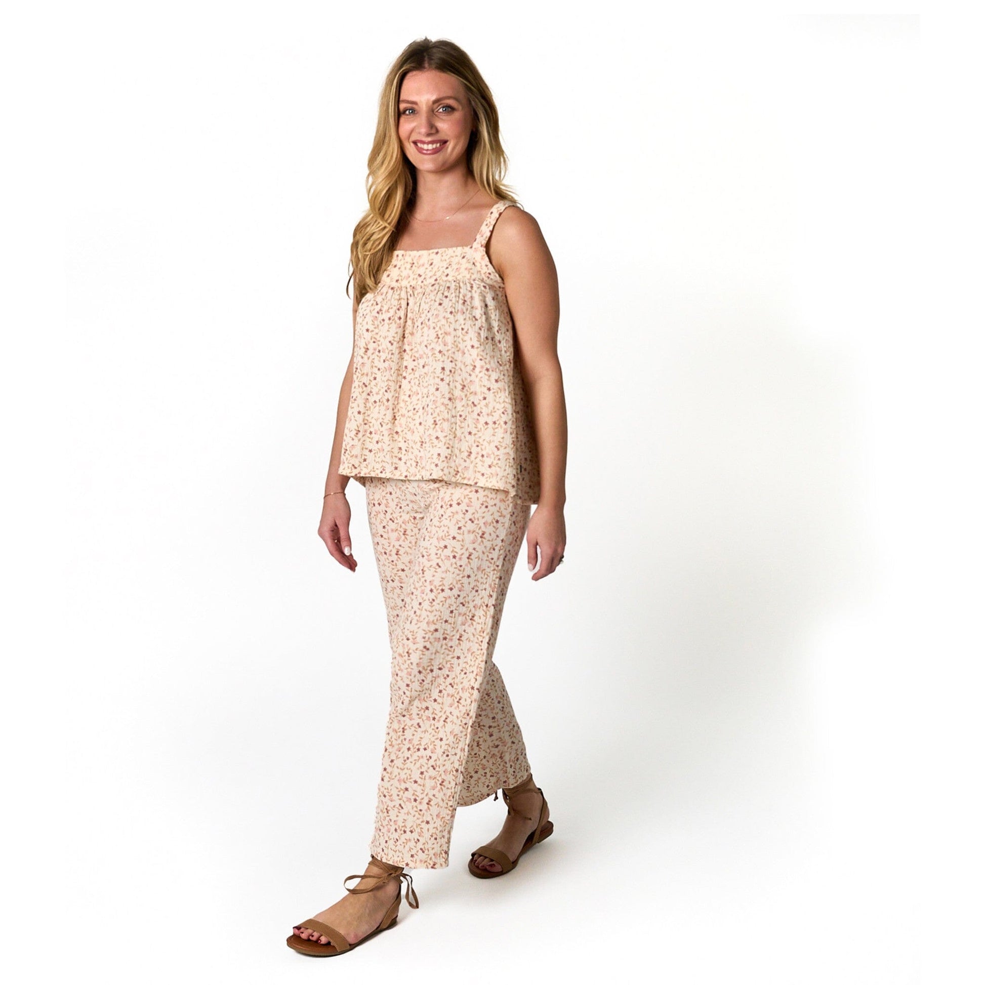 2-Piece Baby Girls Beige Vine Floral Women'S Cropped Pants Set outfits Modern Moments™ by Gerber® 