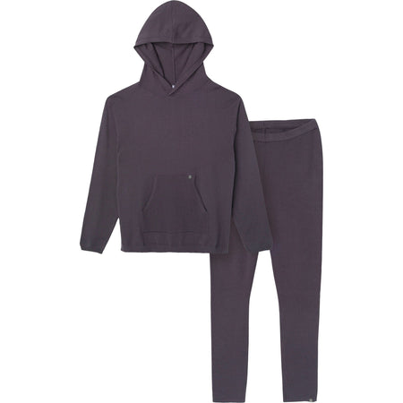 2-Piece Women's Dark Grey Hooded Waffle Top and Legging Viscose Set