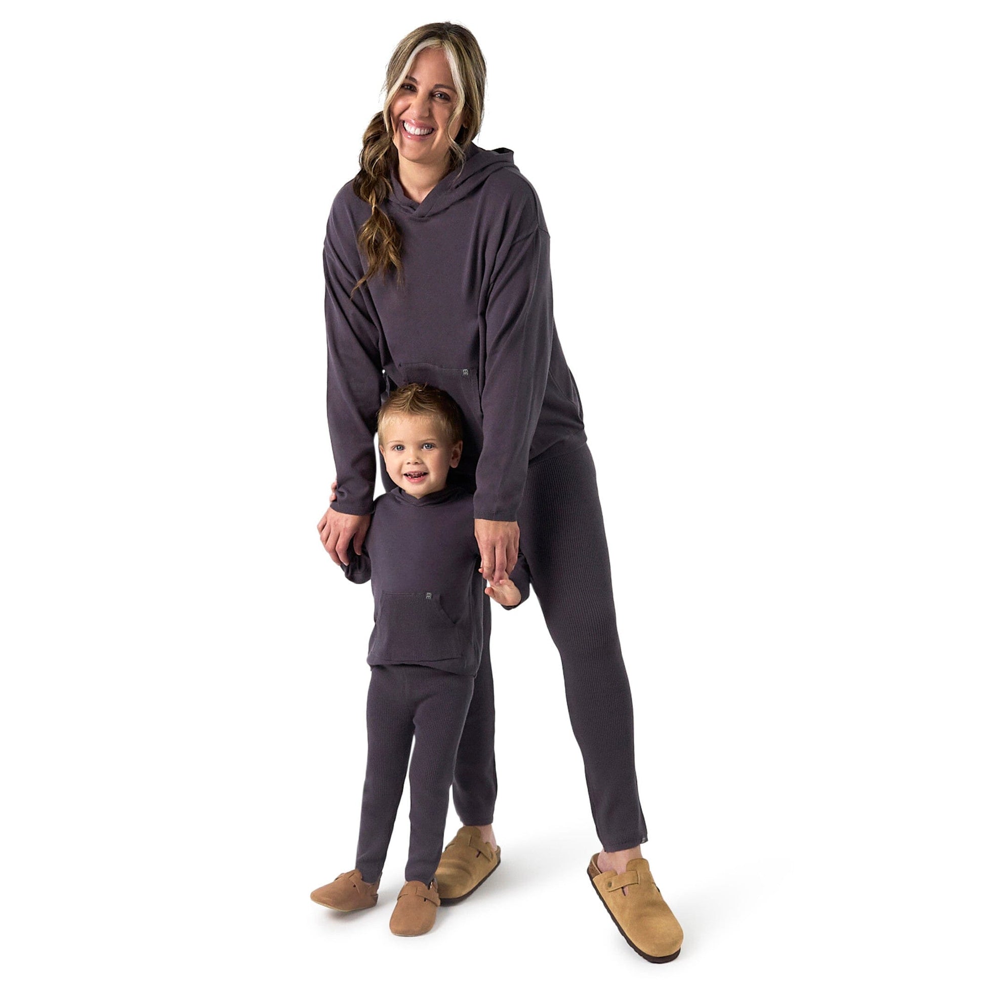 Mommy & Me 2-Piece Dark Grey Hooded Waffle Top & Legging Bundle Gerber Childrenswear 