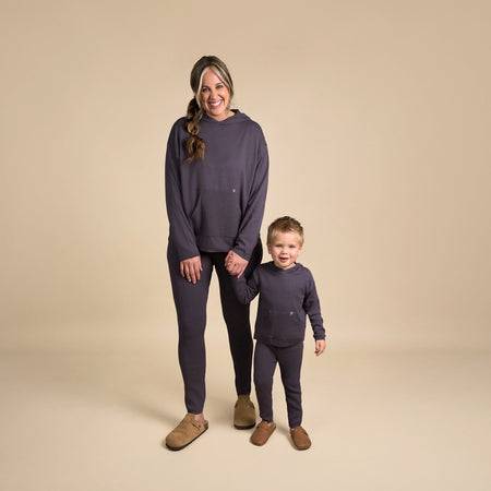 2-Piece Women's Dark Grey Hooded Waffle Top and Legging Viscose Set