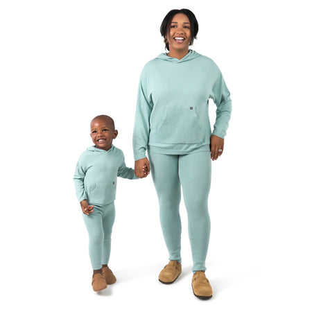 Mommy & Me 2-Piece Medium Sky Hooded Waffle Viscose Top & Legging Bundle