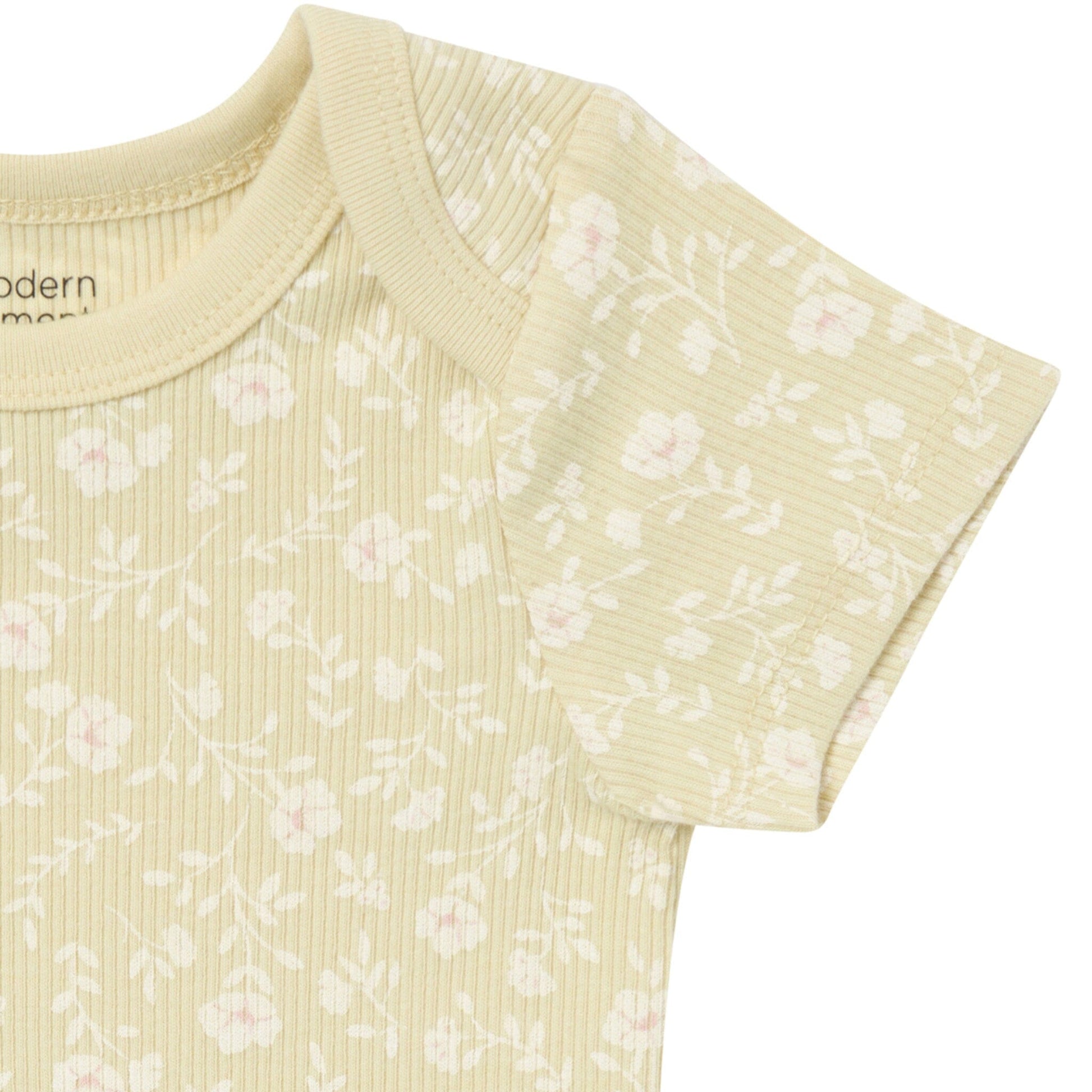 4-Pack Baby Girls Dusty Yellow Floral/Light Rose Short Sleeve Bodysuit and Shorts Set