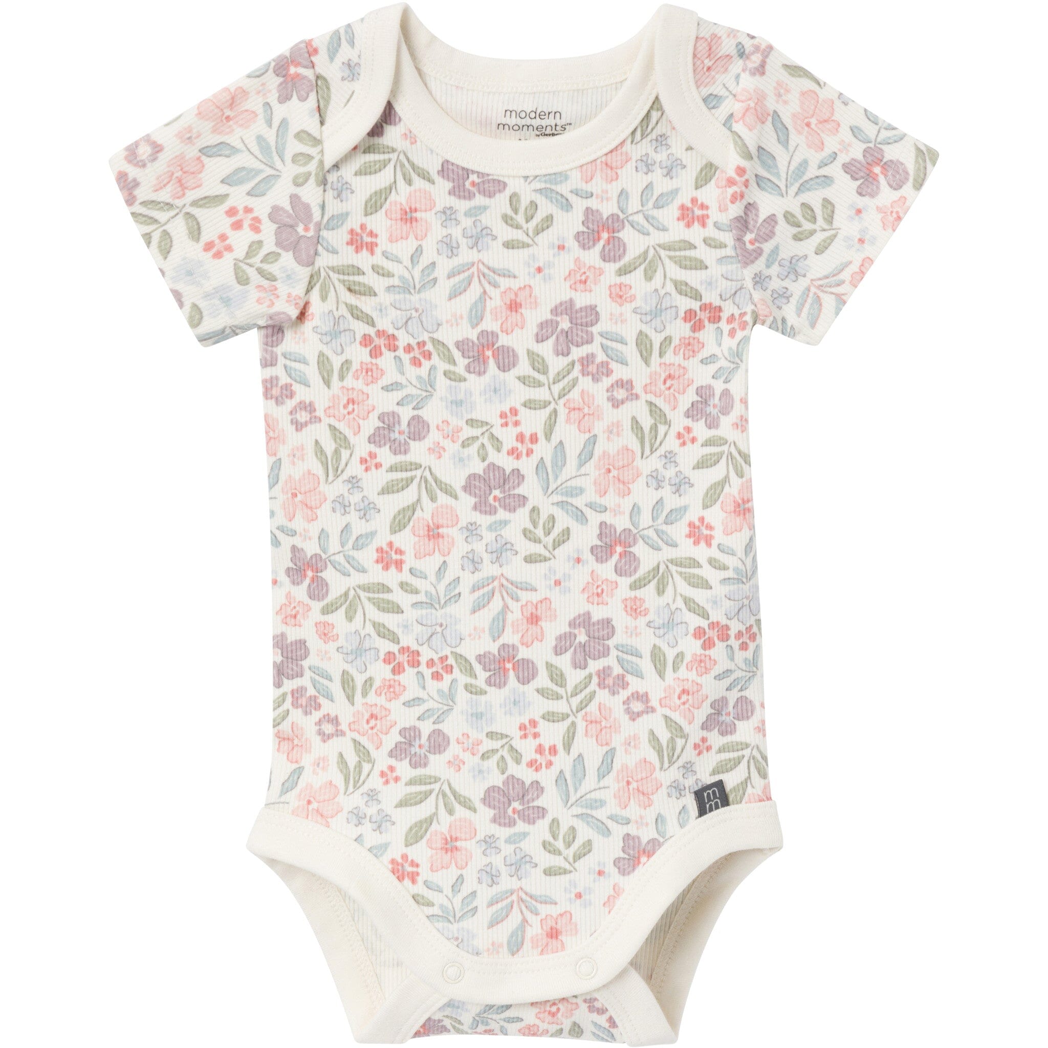 4-Pack Baby Girls Ivory Garden/Medium Lilac Short Sleeve Bodysuit and Shorts Set