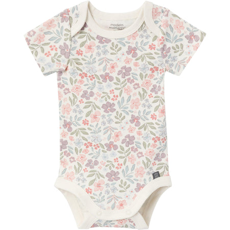 4-Piece Baby Girls Ivory Garden Short Sleeve Bodysuits and Shorts Set