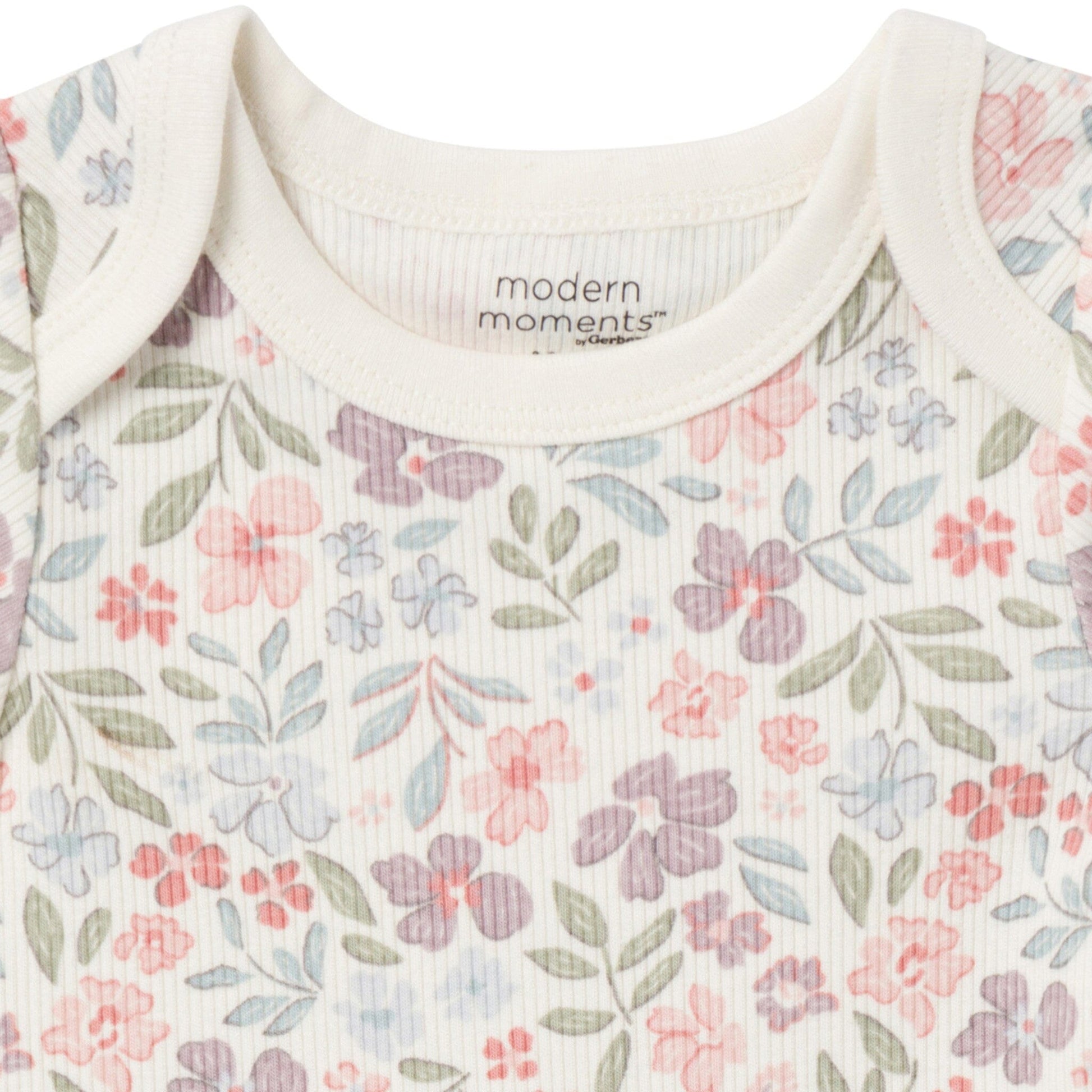 4-Pack Baby Girls Ivory Garden/Medium Lilac Short Sleeve Bodysuit and Shorts Set