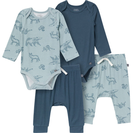 4-Piece Baby Boys Woodland Animals Viscose Bodysuits and Pants Set