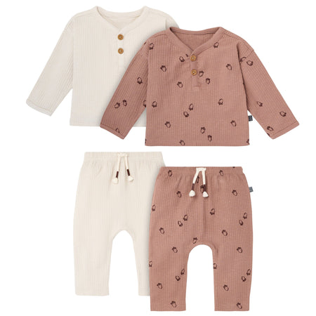 4-Piece Baby Boys Acorns Henley Tops and Pants Set