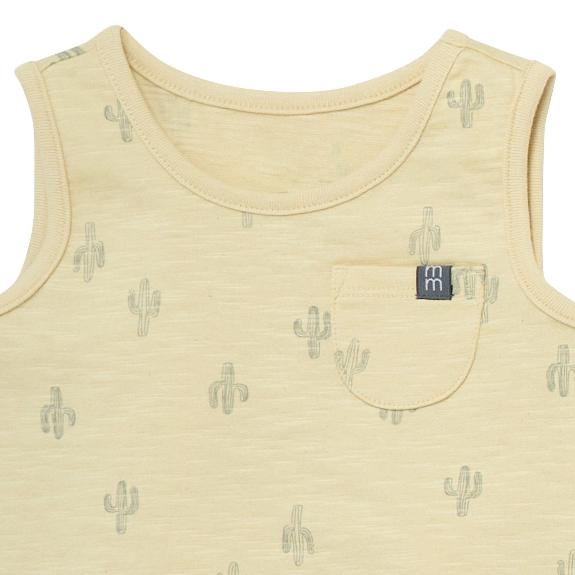4-Piece Baby Boys Dusty Yellow Cactus/Medium Green Sleeveless Shirt and Shorts Set