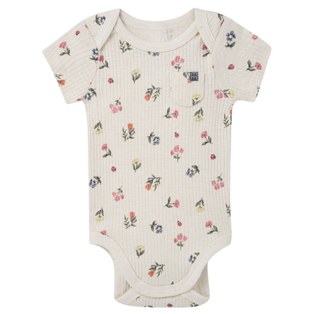 4-Piece Baby Girls Beige Garden Short Sleeve Bodysuits and Shorts Set