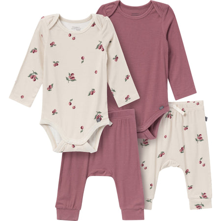 4-Piece Baby Neutral Plums Viscose Bodysuits and Pants Set