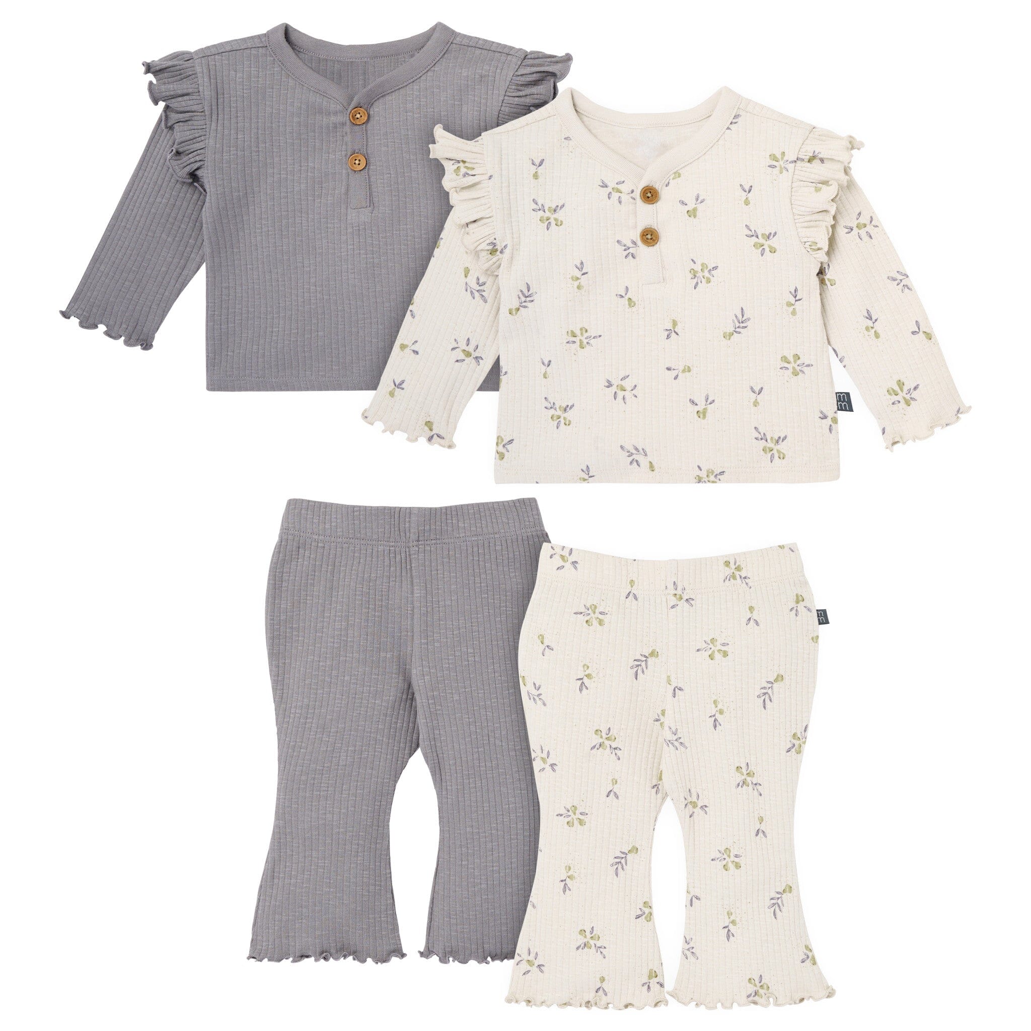 4-Piece Baby Girls Gray Henley Ruffle Top With Pants Outfits & Sets Gerber® 