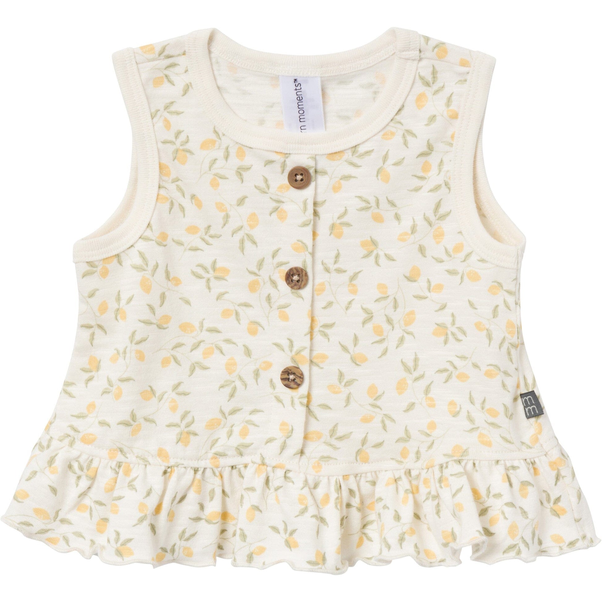 4-Piece Baby Girls Ivory Lemon Vines/Light Yellow Sleeveless Peplum Tops and Shorts Set
