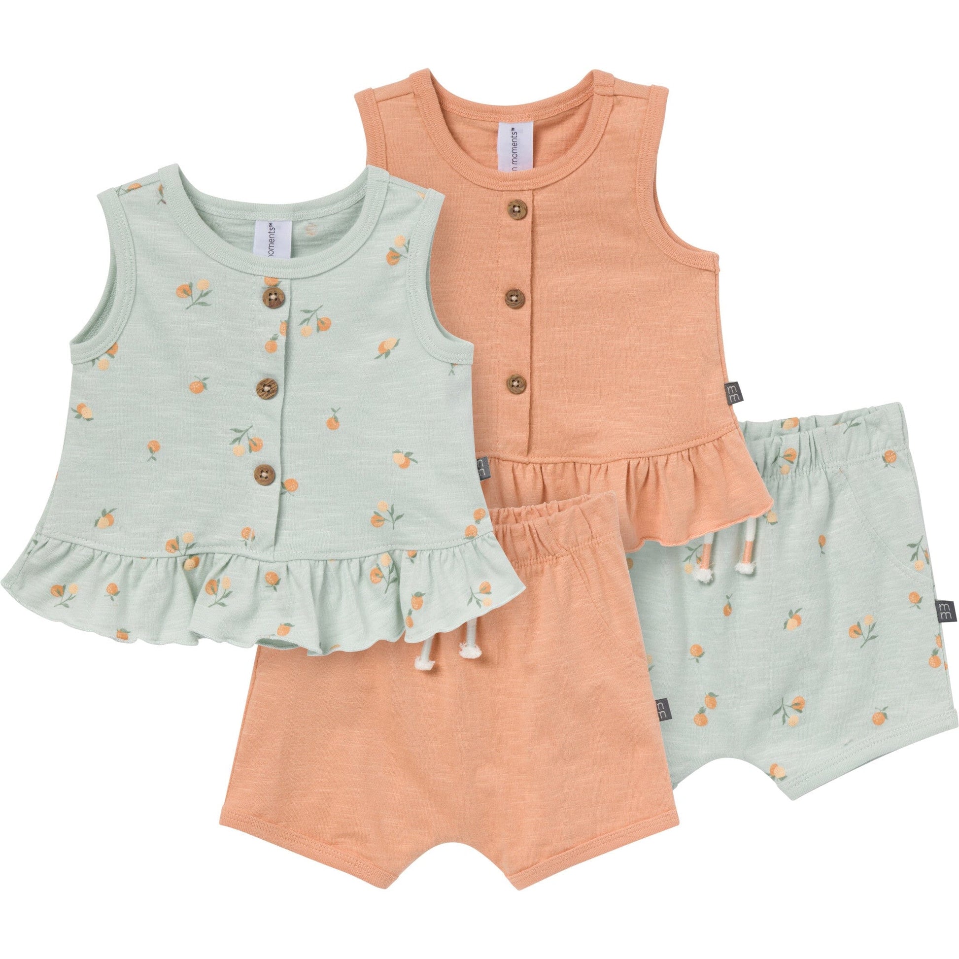 4-Piece Baby Girls Light Sky Oranges/Tan Sleeveless Peplum Tops and Shorts Set outfits Modern Moments™ by Gerber® 