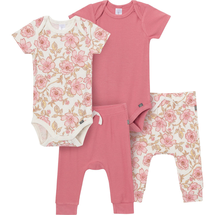 4-Piece Baby Girls Multi Flower Bodysuit and Pant Outfits & Sets Modern Moments™ by Gerber® 