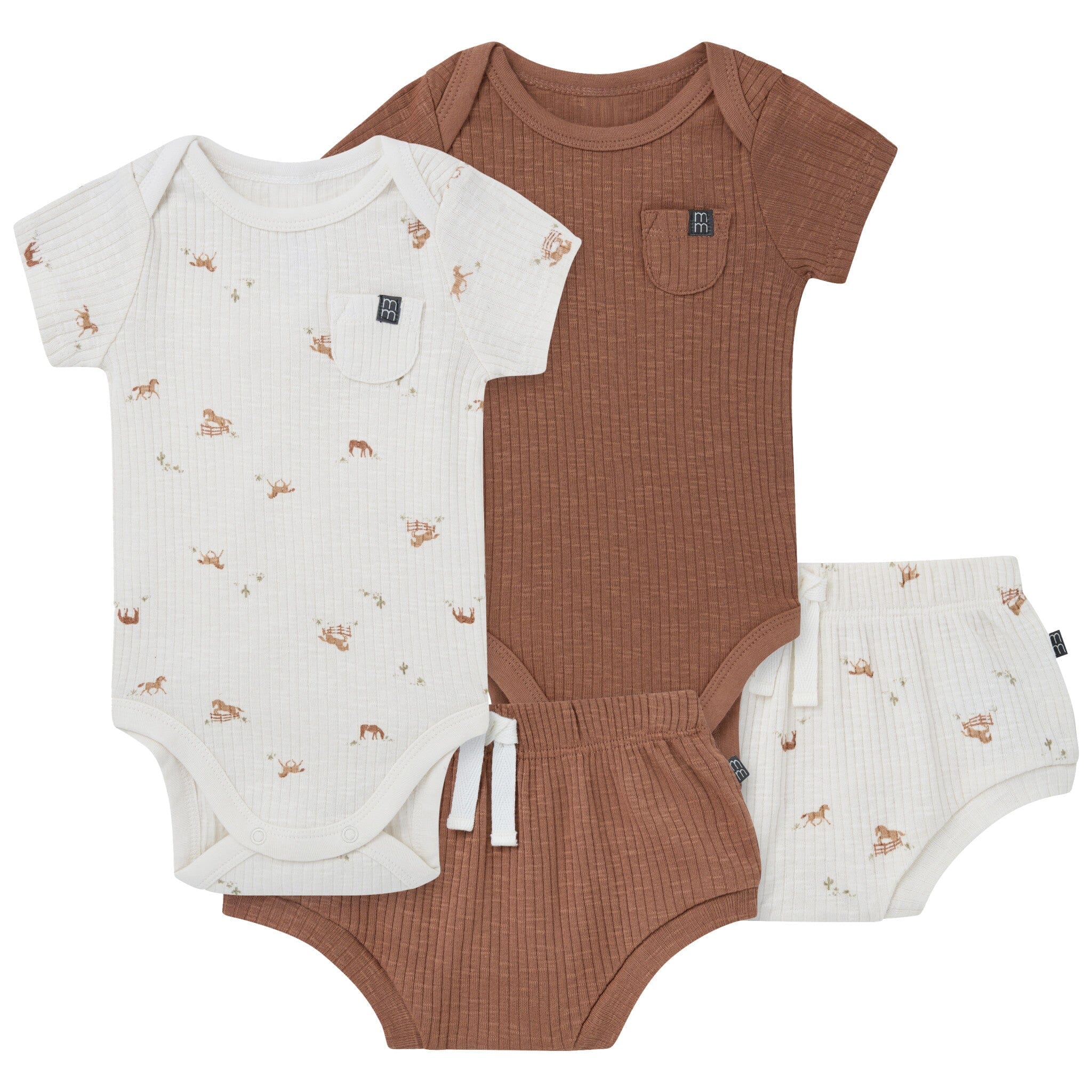 4-Piece Baby Neutral Horse Barn Bodysuit and Shorties outfits modern moments™ by Gerber® 