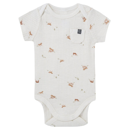 4-Piece Baby Neutral Horse Barn Short Sleeve Bodysuits and Shorts Set