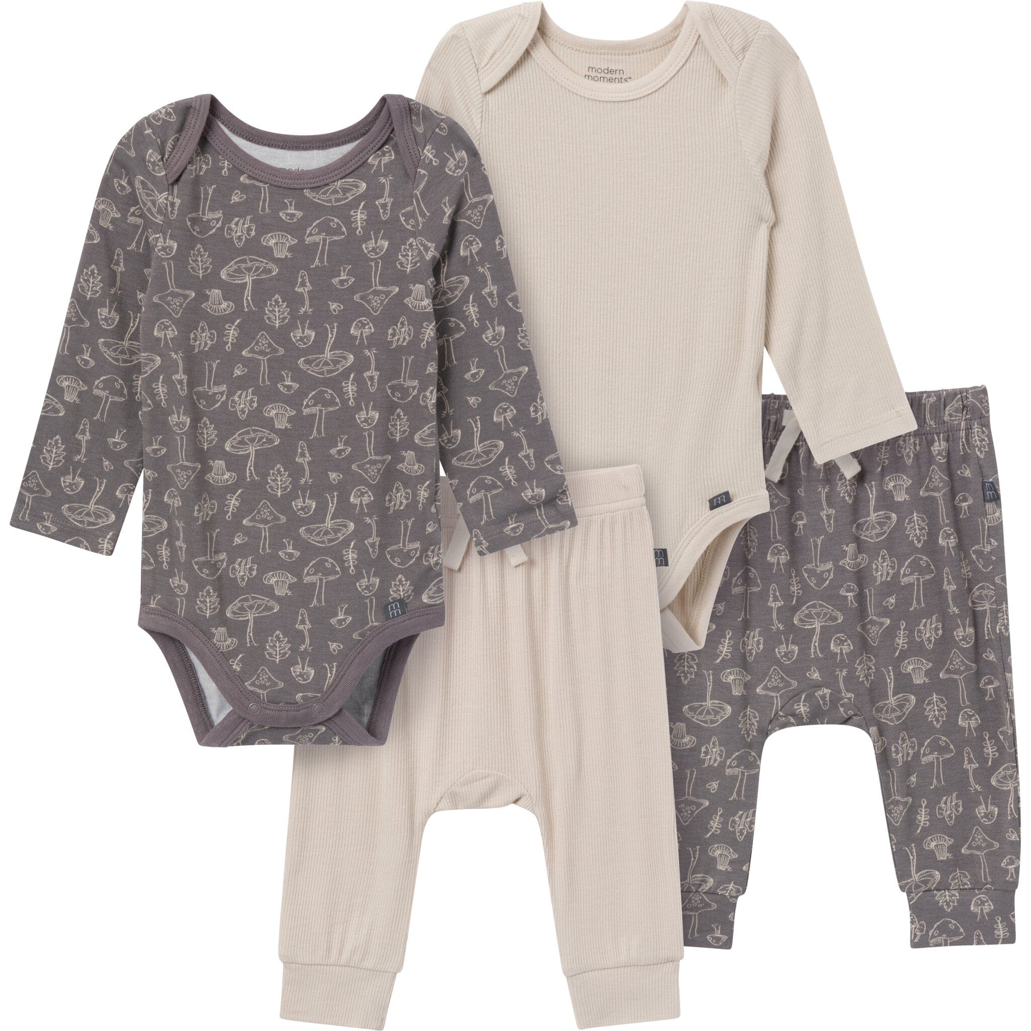 4-Piece Baby Neutral Gray Bodysuit and Pant Set Outfits & Sets Gerber® 