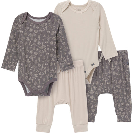 4-Piece Baby Neutral Gray Viscose Bodysuits and Pants Set