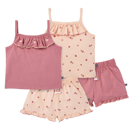4-Piece Girls Strawberries Tank Tops & Shorts Set