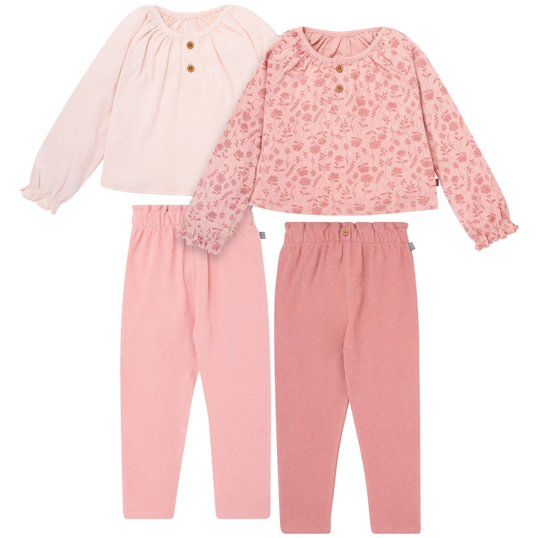 4-Piece Baby Girls Rose Henley Top and Paperbag Pants Set Outfits & Sets Gerber® 