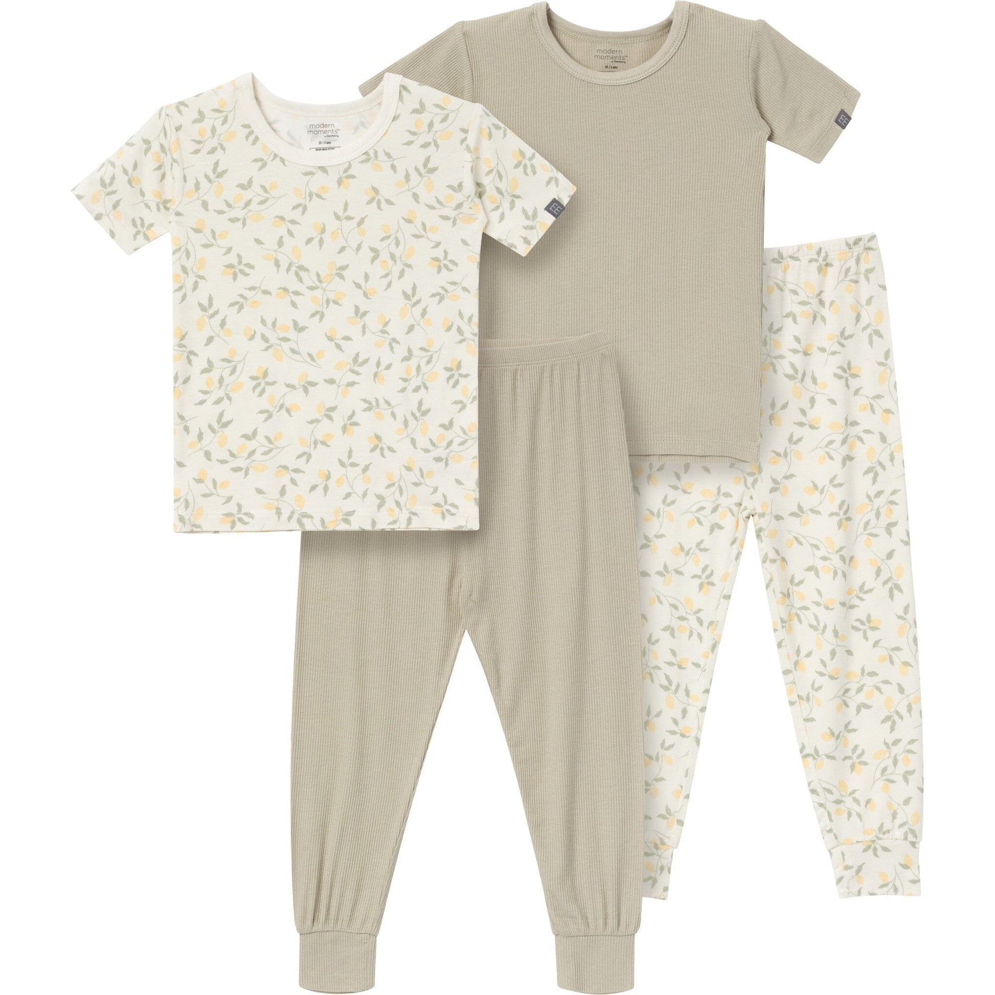 4-Piece Infant & Toddler Girls Ivory Lemon Vine Tight Fitting Pajamas Set sleepwear Modern Moments™ by Gerber® 