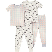 4-Piece Infant & Toddler Neutral Blue Plaid Tight Fitting Footless Pajamas sleepwear Modern Moments™ by Gerber® 