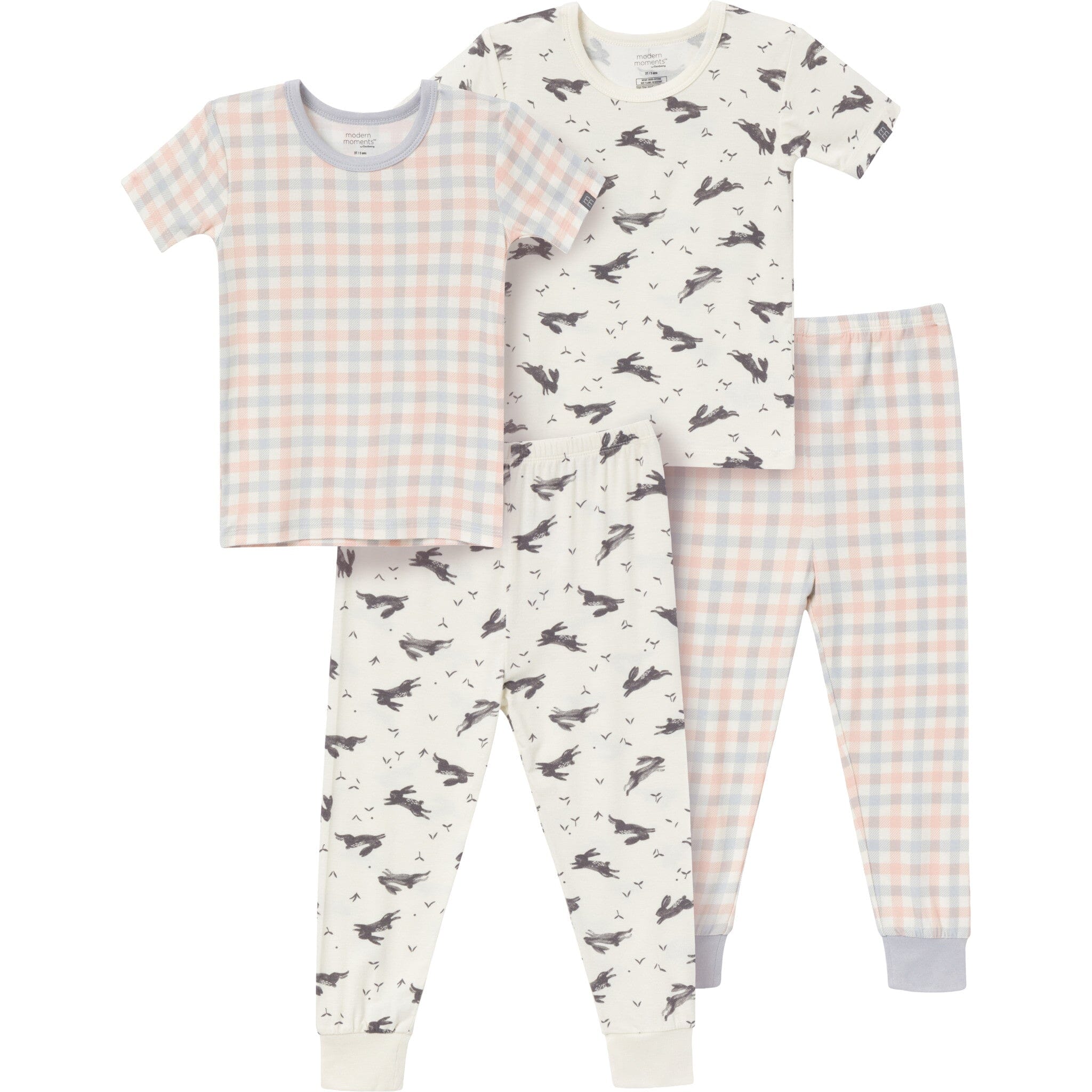 4-Piece Infant & Toddler Neutral Blue Plaid Tight Fitting Footless Pajamas sleepwear Modern Moments™ by Gerber® 