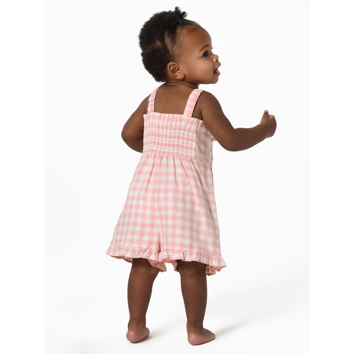 Infant and Toddler Girls Pink Romper Back