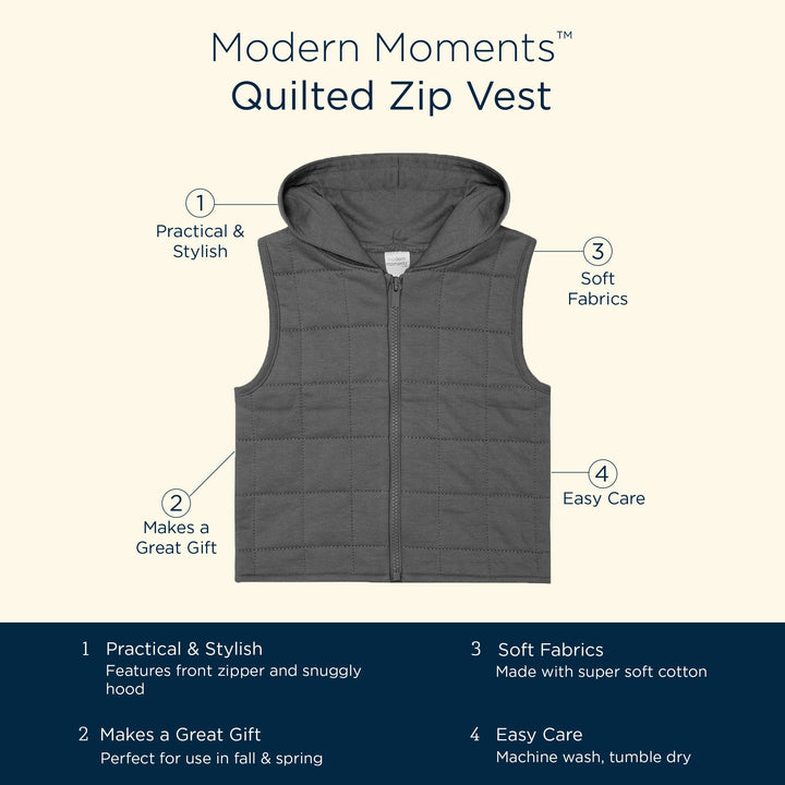 Embroidered Infant & Toddler Boys Taupe Quilted Hooded Vest