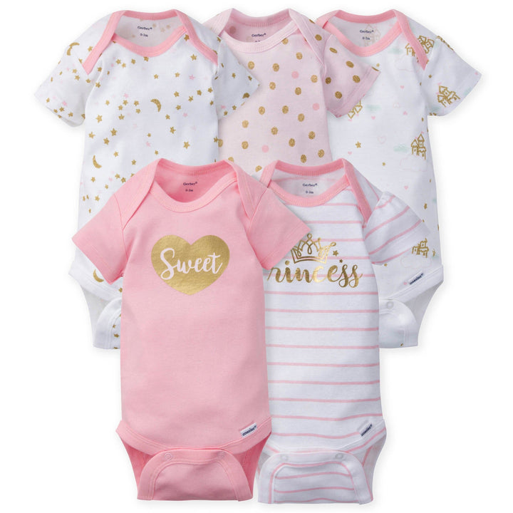 5-Pack Baby Girls Castle Short Sleeve Onesies® Bodysuits