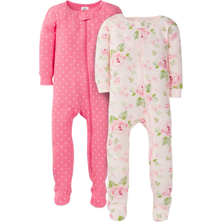 4-Pack Toddler Boys Rose/Deer Snug Fit Footed Cotton Pajamas